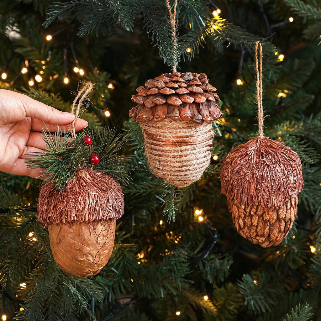 Large Wooden Pine Cone & Acorn Christmas Tree Ornament Set