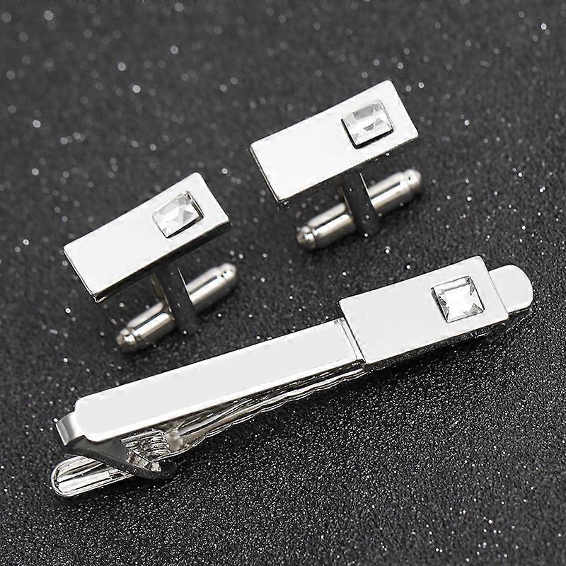 French style men's shirt cufflinks, simple and versatile geometric rhinestone tie clips, men's suit cufflinks B1243