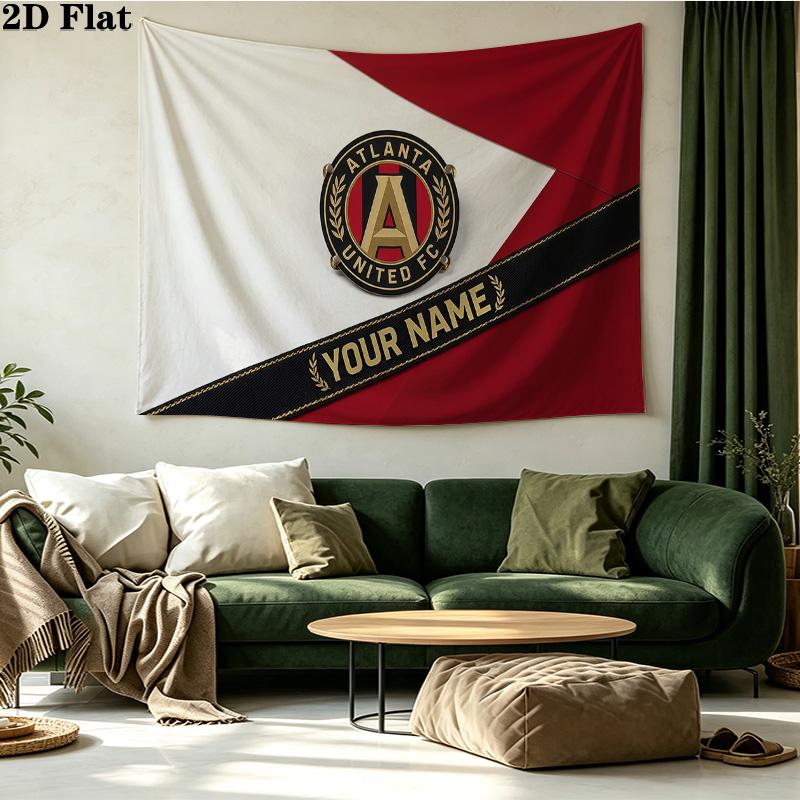 Custom Name Atlanta United FC Printed Tapestry – Wall Hanging for Bedrooms, Dorms, and Home Decor