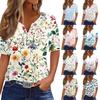 Women's Casual Printed V-Neck Short Sleeve Decorative Button T-Shirt Top