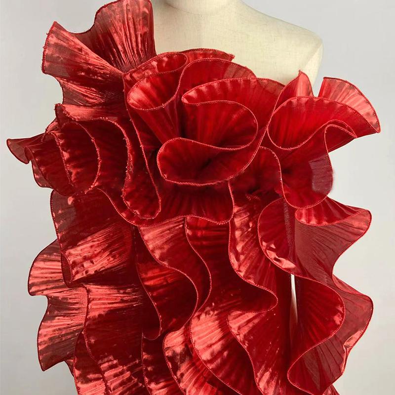 2 ярда/182 см металлическая глянцевая плиссированная волнистая кружевная лента с рюшами и 3D плиссированным краем с рюшами