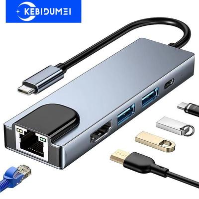 5 в 1 USB C HUB Type C док-станция 4K 30 Гц HDMI-совместимый RJ45 Lan Ethernet разветвитель SD/TF PD 100 Вт адаптер для ноутбука Macbook