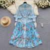 2025 Spring New French sle Puff sleeve Breasted Waist Hugging Slimming Temperament Long Print Formal Dress Chiffon Dress