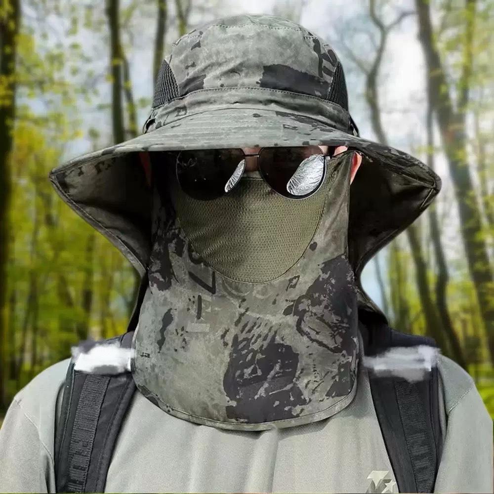 Summer Sun Hat Fishing Cap Men Outdoor Hiking Fisherman Hat with Neck Flap Sun Protection