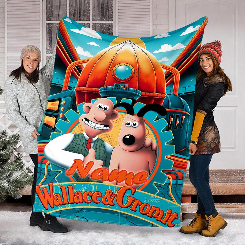 Personalized Custom Name Blanket - Wallace and Gromit Print Design,Blanket for Sofa,Bed,Travel,Camping - Soft and Warm, Great Gift