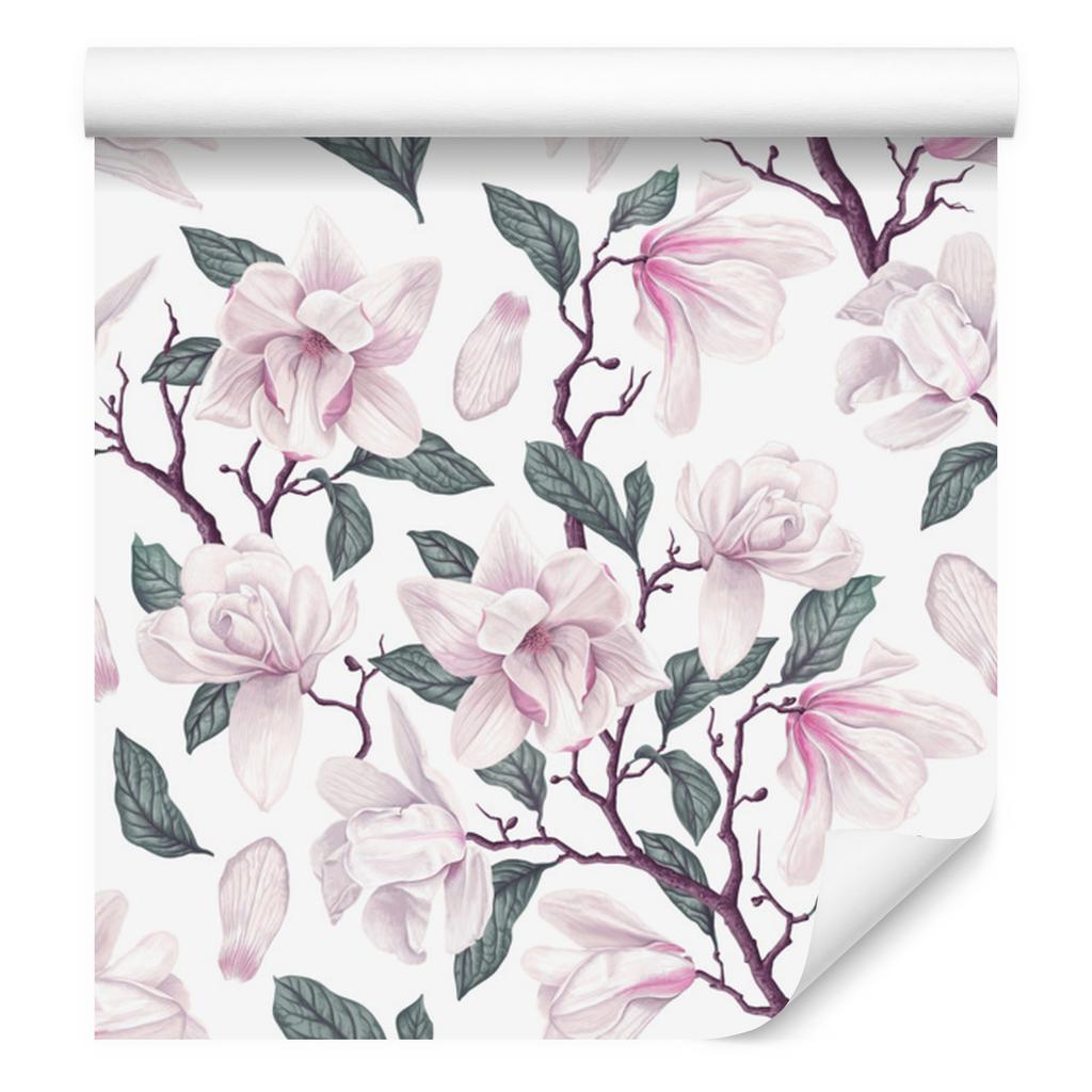 Painted Blooming Magnolia Flowers Wallpaper for Living Room and Bedroom 50x1000