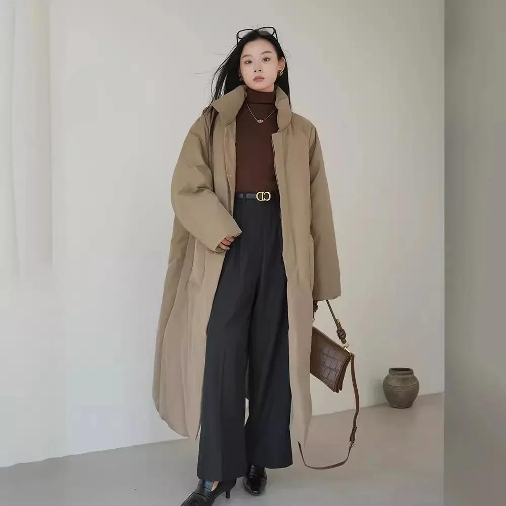 Французское новое зимнее винтажное хлопковое пальто для женщин, элегантная модная свободная куртка средней длины, уличная одежда в стиле Харадзюку, черное однотонное повседневное пальто