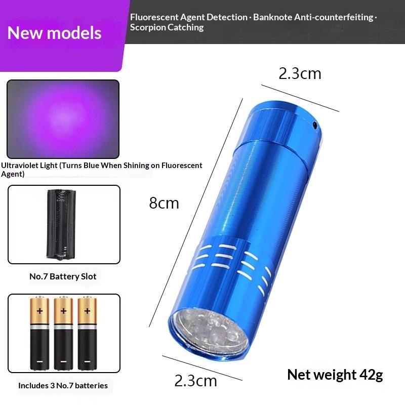 LED UV Collection: Purple Light Flashlight for Scorpion Detection, UV Inspection, Drying, and Banknote Verification — Mini Purple Light Torch
