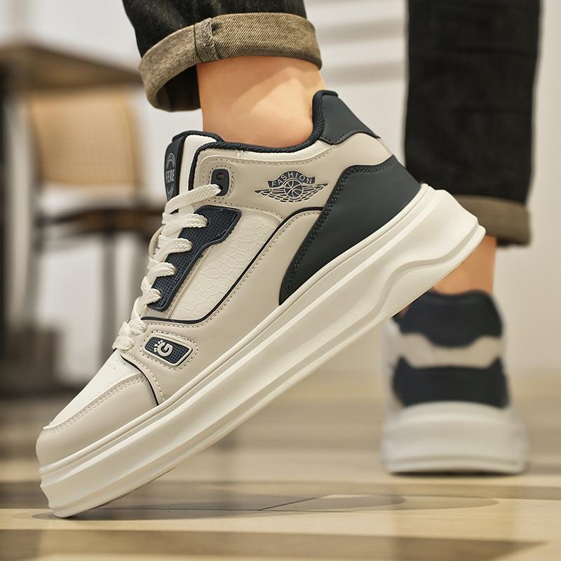 Мужская обувь Осенний тренд Студенческая повседневная обувь на доске Спортивная обувь на платформе для увеличения роста Белая обувь Tide