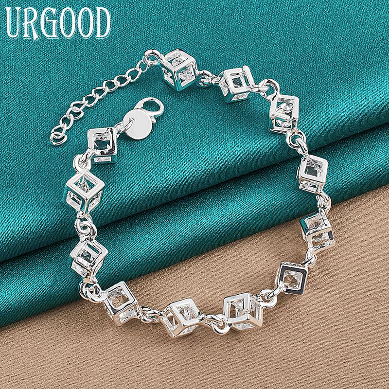 Браслет из стерлингового серебра 925 пробы с квадратным цирконом AAA, свадебный подарок, очаровательные ювелирные изделия