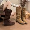 2025 Новые женские высокие сапоги до колена на плоской подошве, зимняя повседневная замшевая ретро готическая женская обувь челси с пряжкой, женские ботильоны