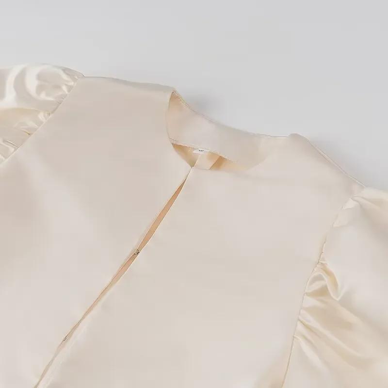 «Женский атласный топ свободного кроя с рукавами-фонариками из Европы и Америки 2024 года»