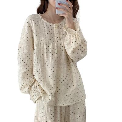 Пижамы, женские пижамные комплекты, пижамные комплекты в горошек с длинными рукавами, весенние комплекты для женщин, комплект из 2 предметов, ночная одежда, домашний домашний костюм для сна
