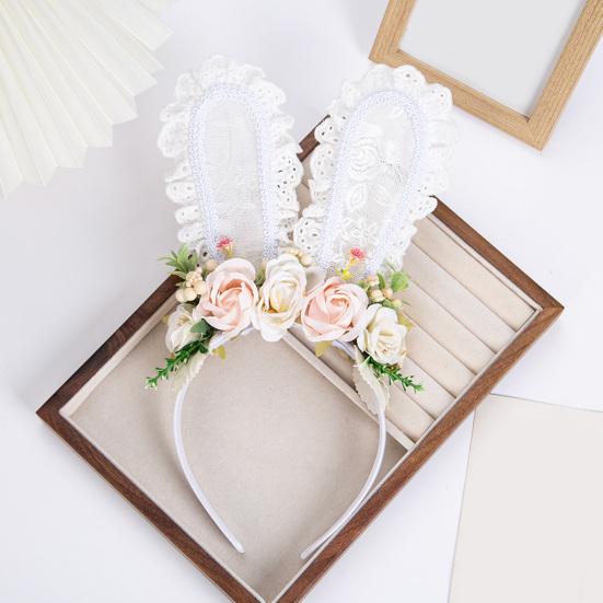 Ободок с кроличьими ушками из кружева, обруч для волос с разноцветными искусственными цветами, лесной стиль, Пасха