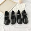 Туфли Мэри Джейн женские осень 2025 новые круглые туфли с неглубоким носком одно слово с маленькими кожаными туфлями универсальные толстые каблуки черные одинарные туфли