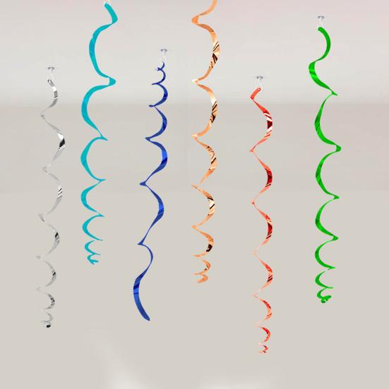 6 Pcs Colorful Ceiling Swirl Foil Decorations Plastic Hanging Spiral Streamers for Wedding Birthday Graduation New Year Party Decoration