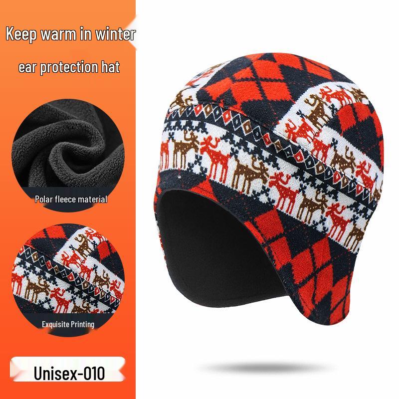 Ветрозащитная флисовая шапка-ушанка: Теплый, с принтом из искусственного кашемира, с защитой ушей для велоспорта