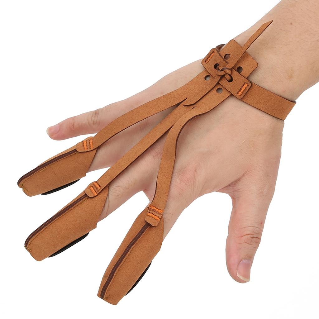 Archery Recurved Bow Three Fingers Protection Glove Traditional Bow Protective Gearbrown