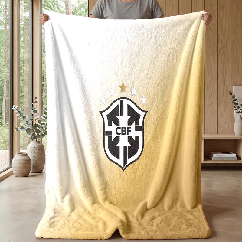 Brazil Football Printed Flannel Blanket Skin Friendly Warm Decorative Throw for Indoor Couch Bed Daily Use