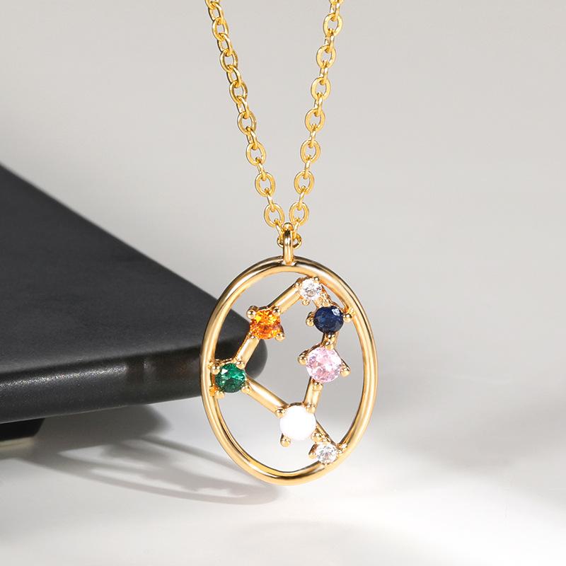 Позолоченные 18-каратные ожерелья со знаками зодиака для девочек и женщин, 12 созвездий, ожерелье с камнем, цветное циркониевое полое ожерелье для влюбленных, изысканные ювелирные изделия, подарки