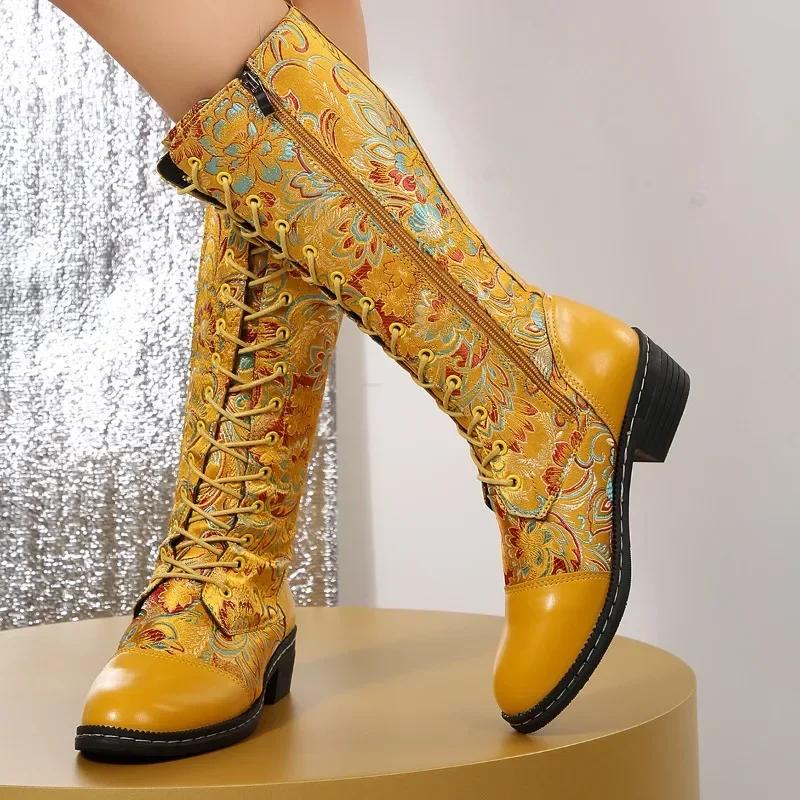 Fashion Lace-up Block Heel High Heel Mid-Leg Boots for Autumn and Winter New Women's Boots