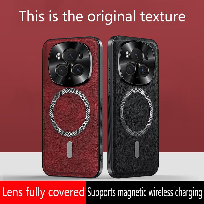 Для Honor Magic 6 и Magic 6 Pro Чехол Магнитный Элегантный Кожаный Износостойкий Объектив Полностью Закрытый Нескользящий Защита Края Рамка