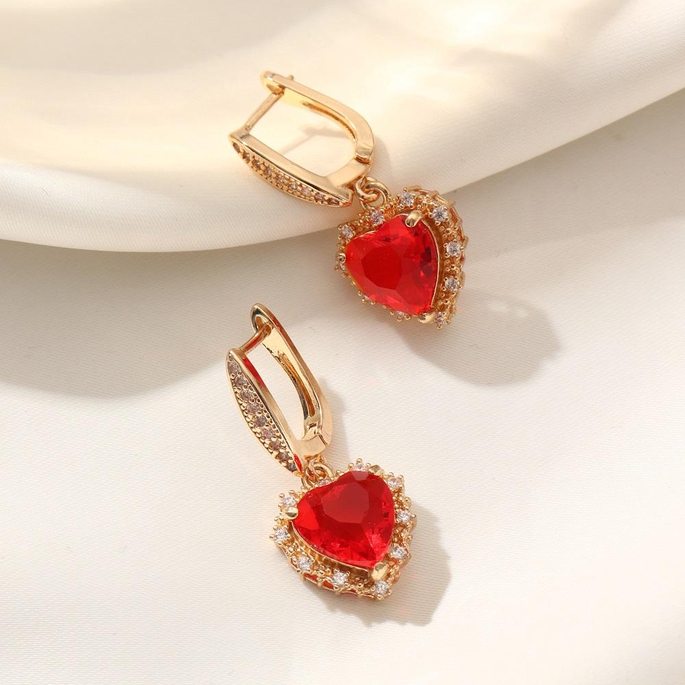 Luxurious Red Heart Shape Dangle Earrings for Women Cubic Zirconia Earring Jewelry Party Accessories Valentine's Day Gift