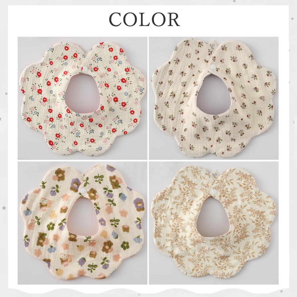 Set of 4 Baby for Girls and Solid Perfect for Baby Shower Gift [GoUseGo] Bibs, Double-Sided, 6-Layer Gauze, Boys, Stylish, Newborn, 360-Degree View,