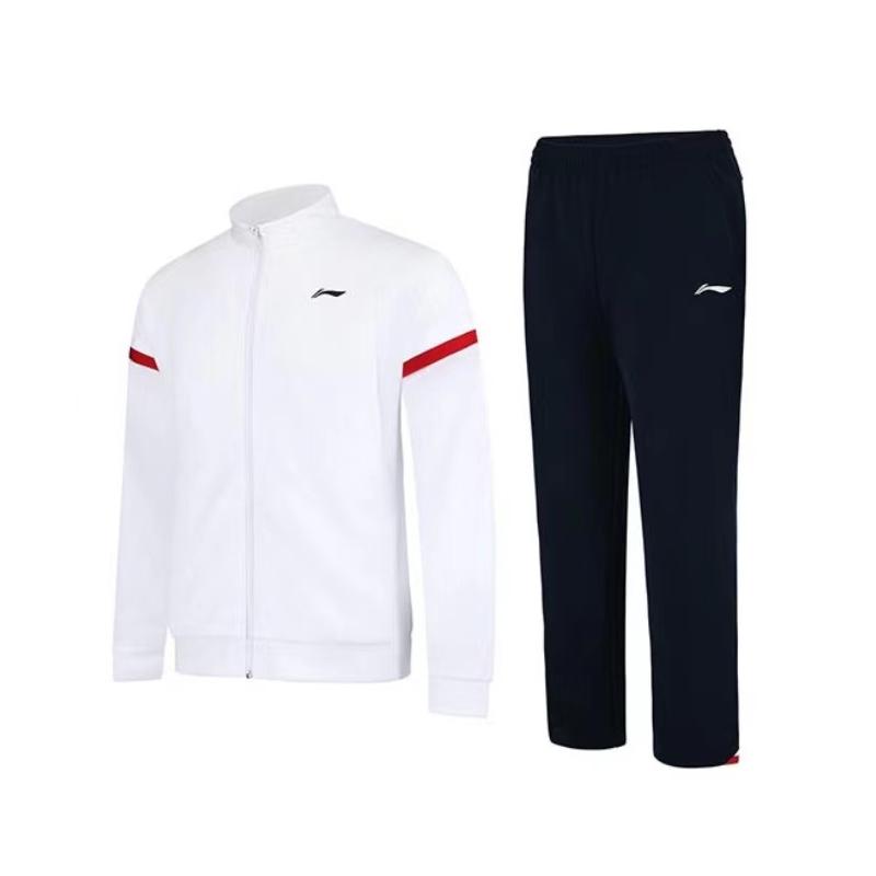 Li Ning Badminton Series Logo Print Zip Collar Elastic Waist Sports Pants Hoodie Set Men Sportswear AWET009-2