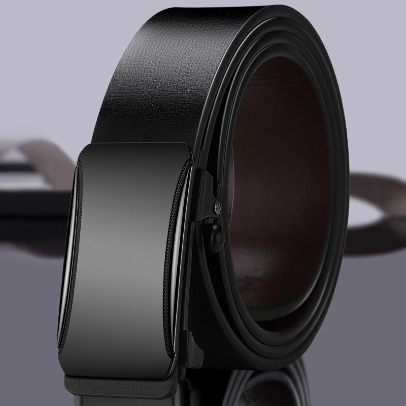 Деловой мужской ремень из натуральной кожи с автоматической пряжкой, повседневный мужской ремень из коровьей кожи, простой ремень для брюк для людей среднего и молодого возраста