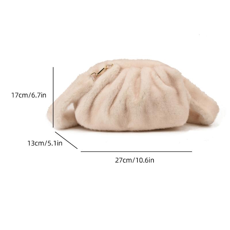 Korean Pleated Cloud Plush Shoulder Bag Soft Faux Fur Crossbody Bag Autumn And Winter Trend Handbags For Women Gifts