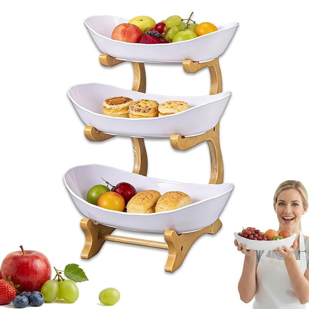 Oval Fruit Bowl Stand with Bamboo Stand Tiered Serving Tray Snack Storage Holder Home&Party Use