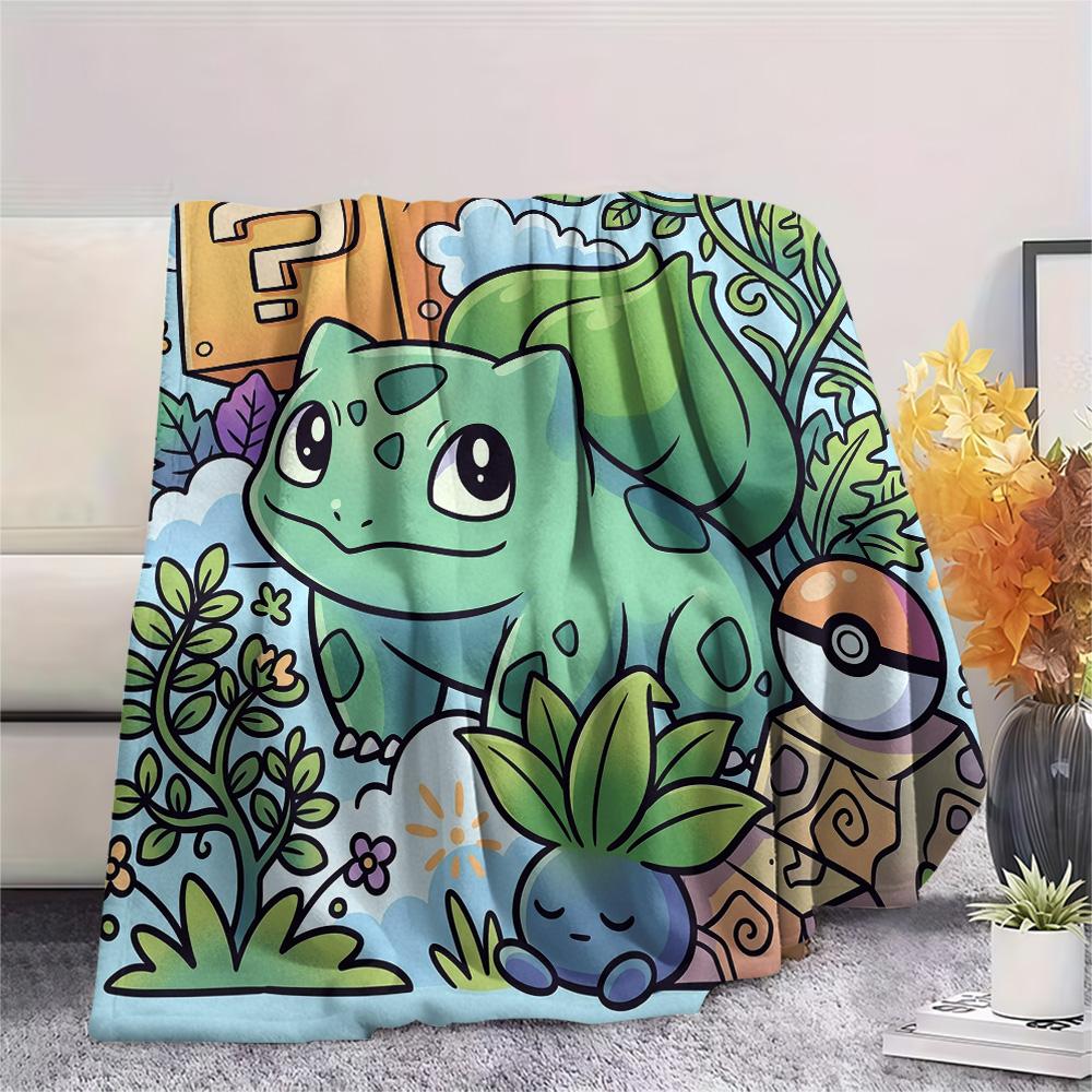 Bulbasaur Print Flannel Blanket, Ultra Soft High Quality All Seasons Warm Throw, Home Decor Cozy Blanket, Perfect Christmas Gift