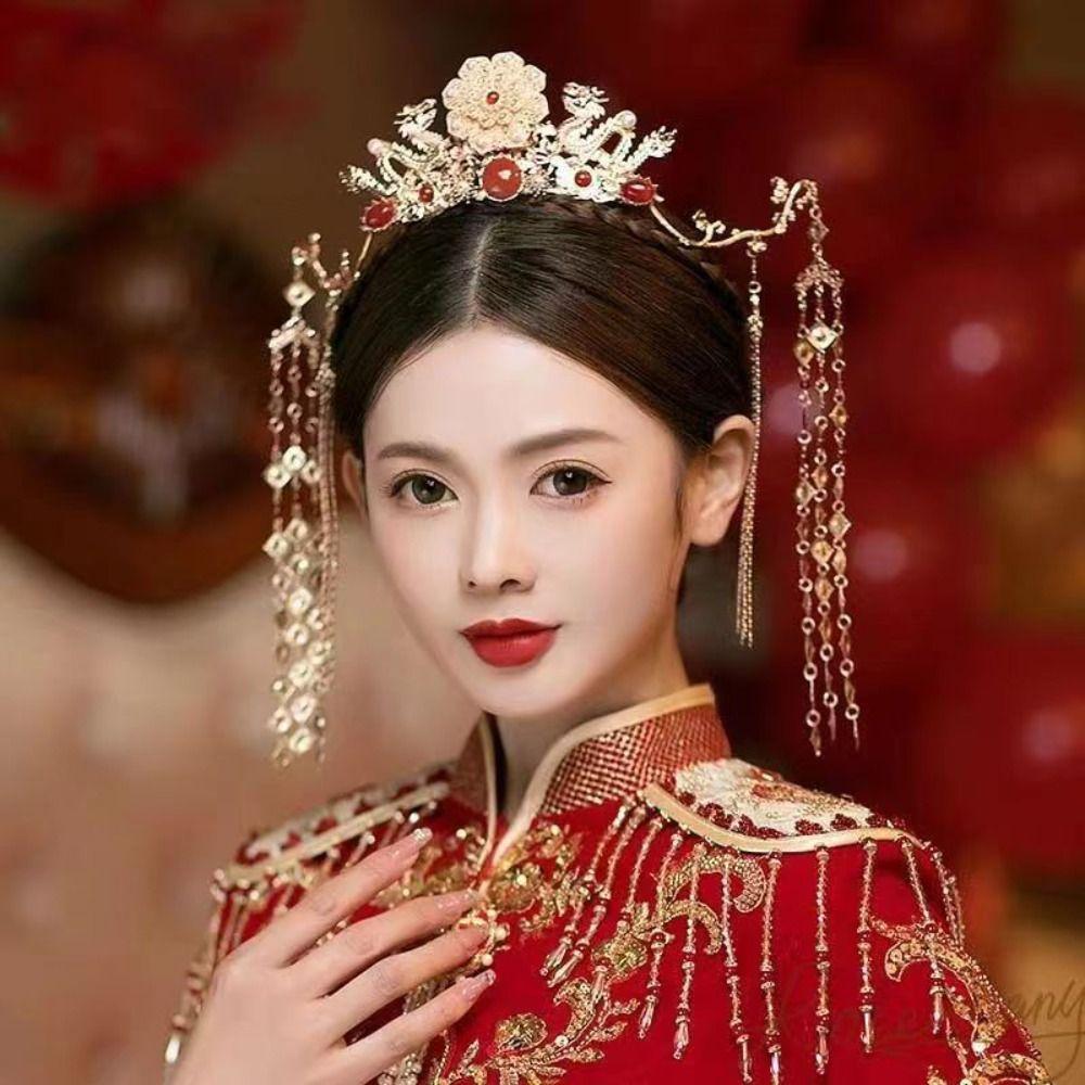 New Chinese Style Hanfu Hair Crown Golden Long Tassel Hairpin Bride Coronet  Hanfu Cosplay