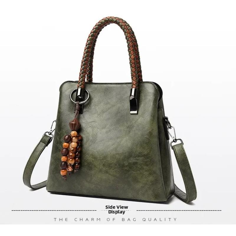 Vintage PU Women Shoulder Bag with Braided Handle, Casual Crossbody Bag, for Middle‑aged Mom Daily Daily Commute Shopping