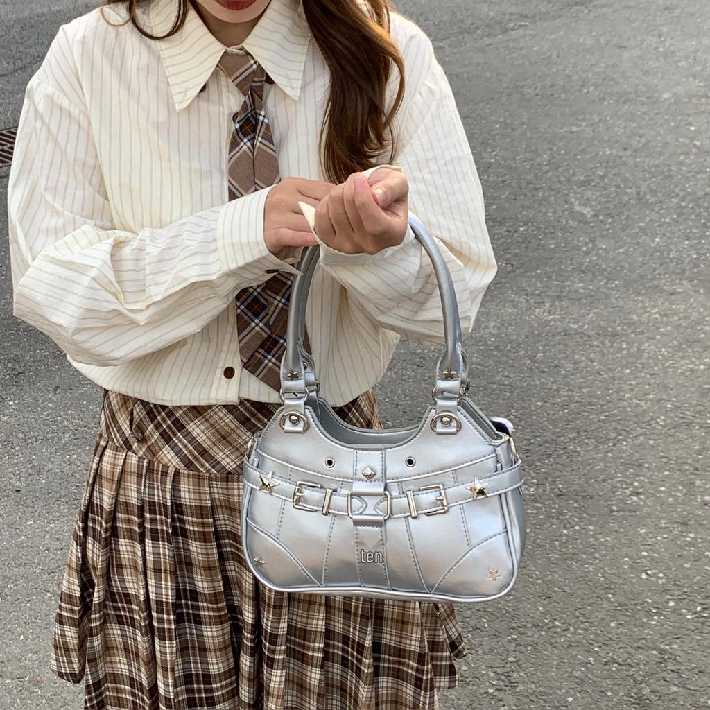 Japanese PU Leather Y2K Spicy Girl Ita Bag - Large Capacity Transparent Badge Crossbody for Students