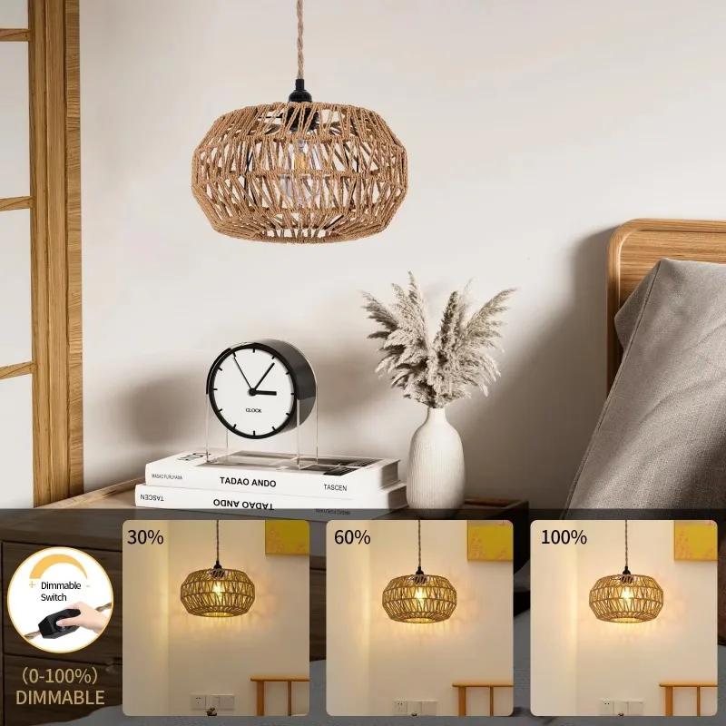 Винтажный подвесной светильник с абажуром из пеньковой веревки E27, современный дизайн, для дома, гостиной, декоративное освещение