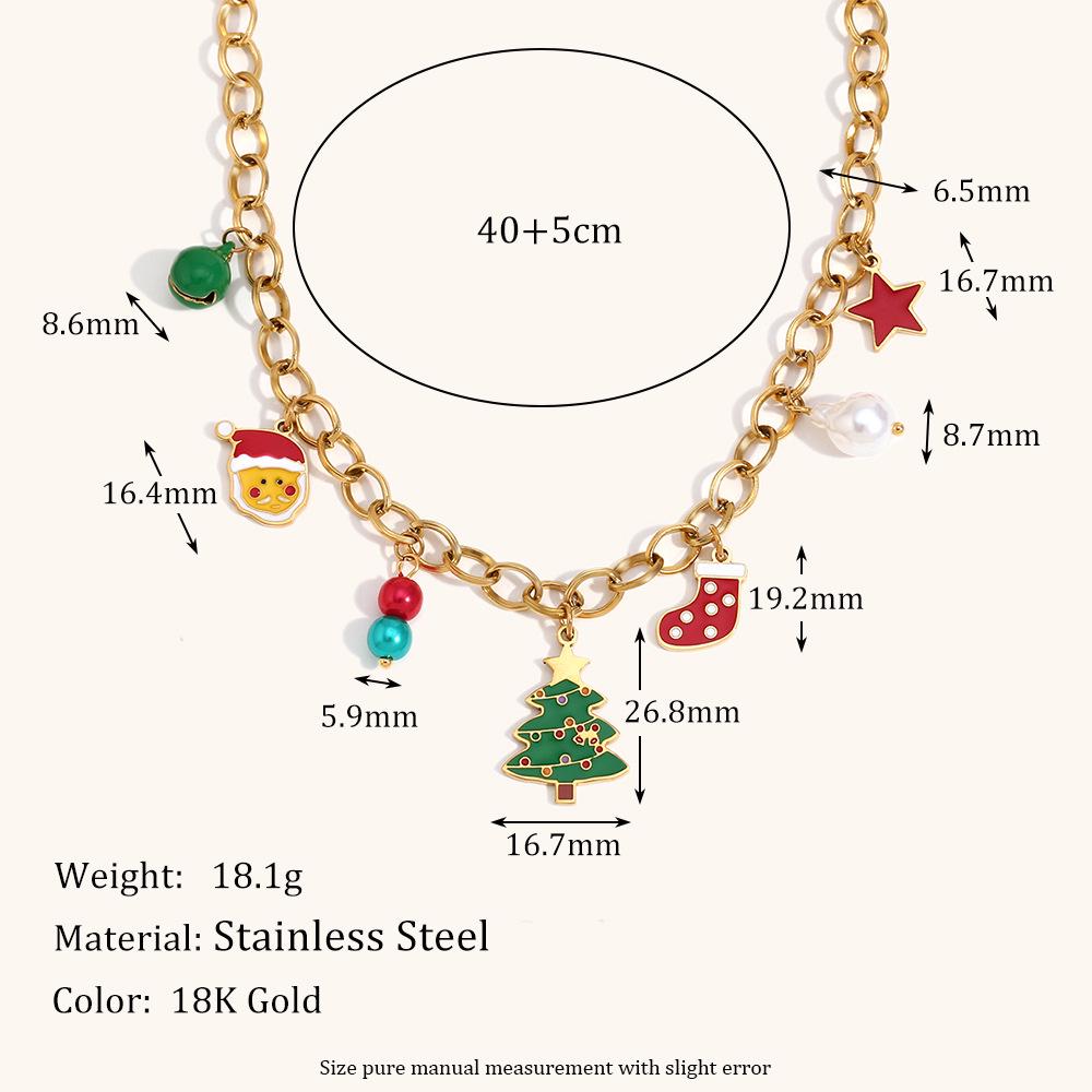 18K Gold Plated Christmas Tree Pendant with Colorful Epoxy and Santa Bell for Women