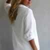 European and American style white cotton and linen shirt women, loose solid color long-sleeved sunscreen shirt, casual commuter button cardigan