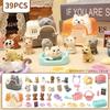 Мини-фигурки животных (кошка, собака), игровой набор, игрушечный набор для ролевых игр «Уход за питомцами» с клеткой и аксессуарами для кормления для детей