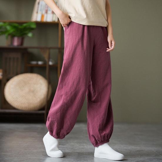 Женские брюки-шаровары, эластичные повседневные брюки с высокой талией и карманами, однотонные свободные шаровары с широкими штанинами