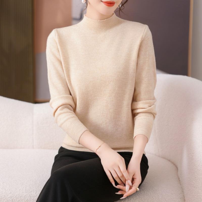 New Sweater Women's Semi-turtleneck Autumn and Winter Long-sleeved Warm-knit Bottoming Shirt Short Versatile Slim-fit Sweater