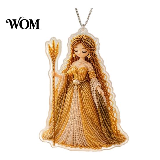 Holiday Scepter And Shell Decor 2D Flat Acrylic Christmas Ornaments, Bead Embroidered Art Goddess Ornaments Pattern Pendant, Double-Sided Hanging