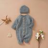 Infant Winter Jumpsuit and Cap, Solid Color Long Sleeve Single-breasted Knitted Romper, 0-18 Months