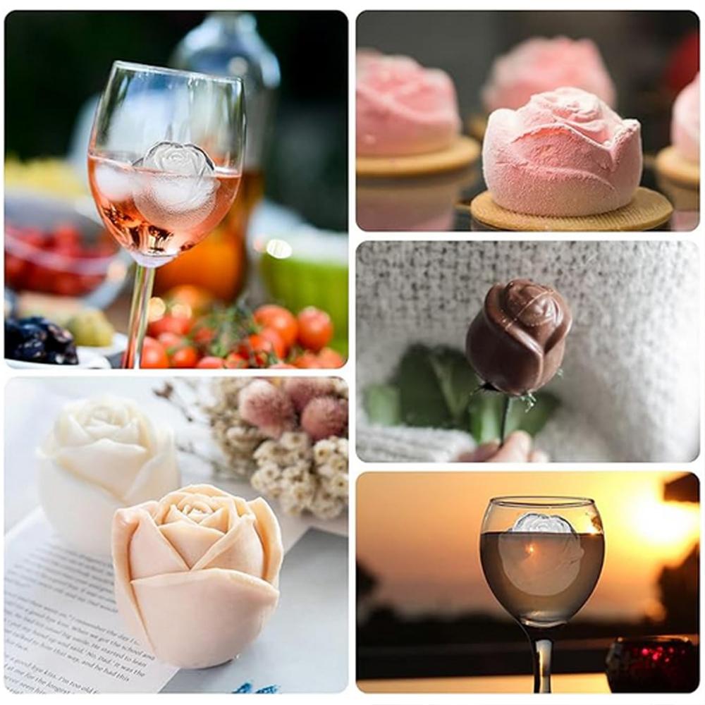 3D Rose Ice Cube Tray Silicone Ice Molds Diamond Silicon Mould 6 Grid Reusable for Cocktails Whiskey Party Supplies Ice Maker