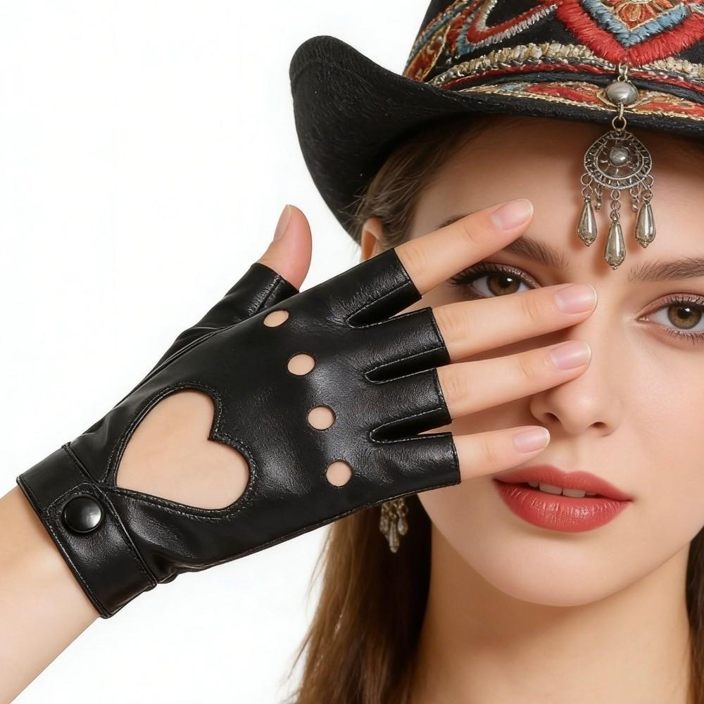 Solid Color Women Leather Gloves Punk Half Finger Mittens Fashion Y2k Leather Gloves Girls