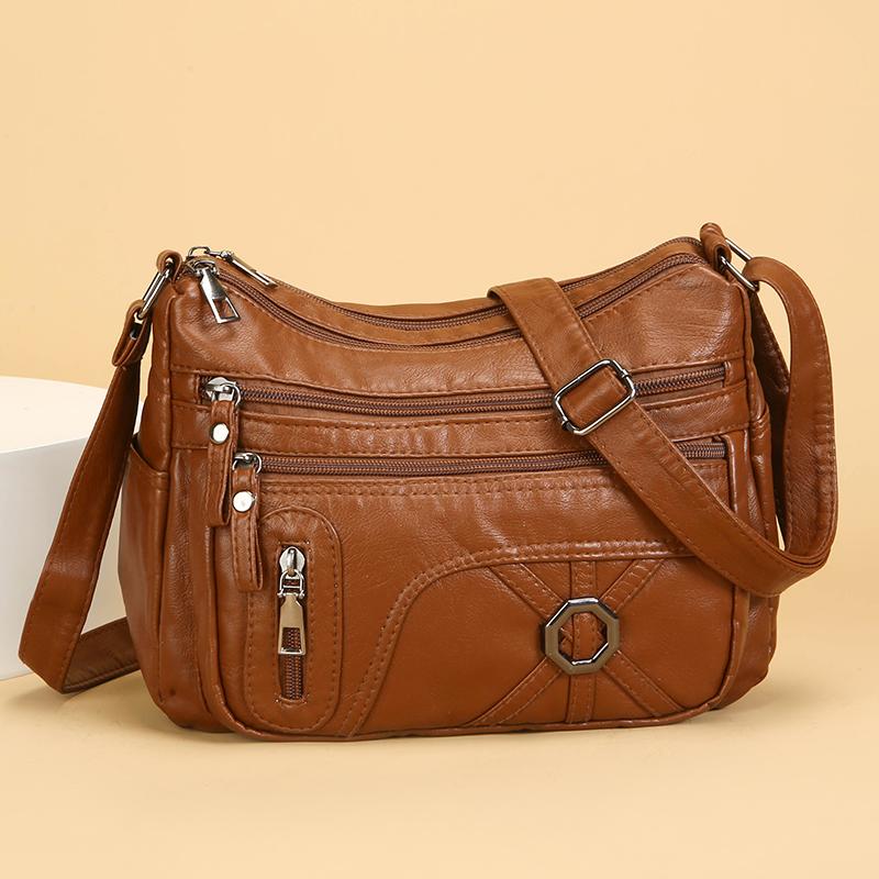 Винтажная сумка через плечо, женская сумка среднего возраста, мягкая кожаная многослойная сумка через плечо