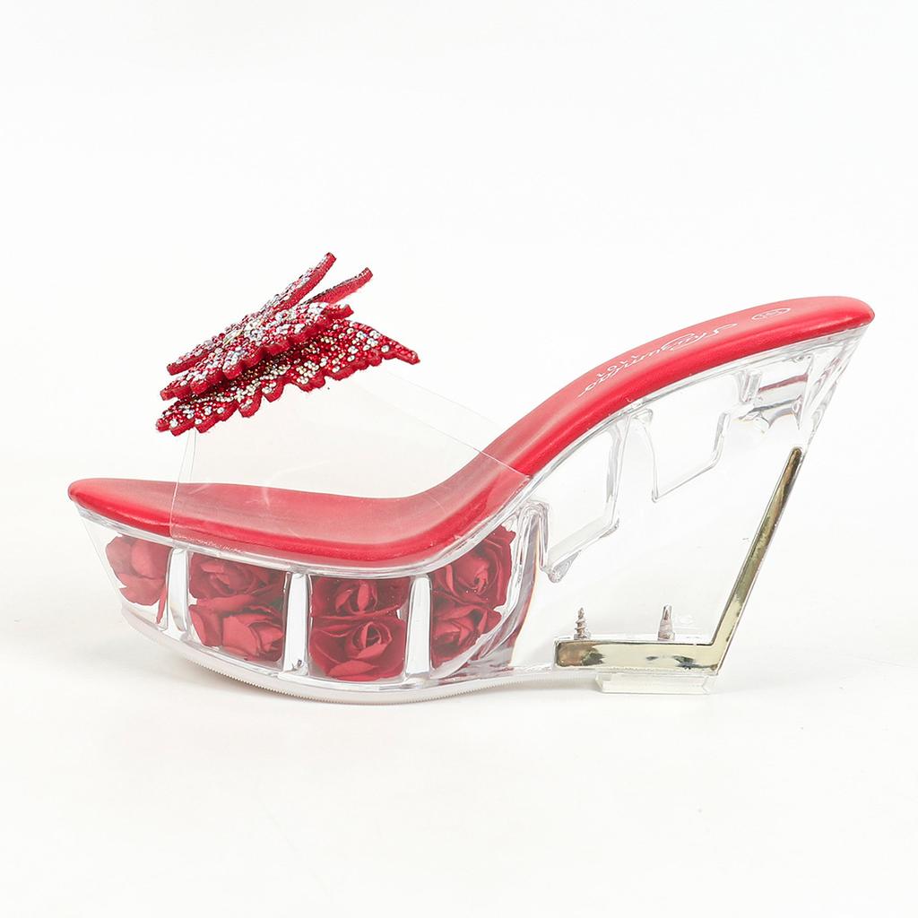 Wedge-heeled 10CM Nightclub High Heels Flower-heeled Women Shoes Catwalk Pole Dancing Shoes Crystal Bottom LFD-1101-65