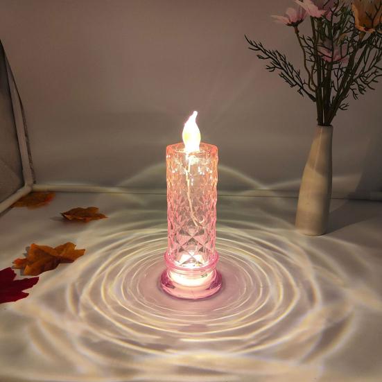 LED Candle Lights Romantic Rose Shadow Flameless Candles Lamp Elegant Crystal-like Pillar Candles for Home Decor Wedding Anniversary