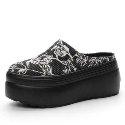 Модные 8 см модные джинсовые принтованные ткани синтетическая кожа платформа танкетка повседневные массивные кроссовки туфли-лодочки удобные летние тапочки высокого бренда